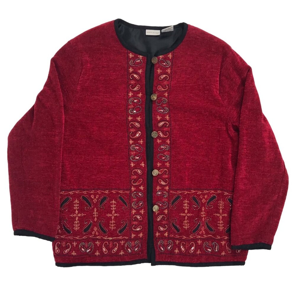 Vintage 90s Red Paisley Embroidered Fairy Grunge Bohemian Oversized Jacket / M - Picture 4 of 7